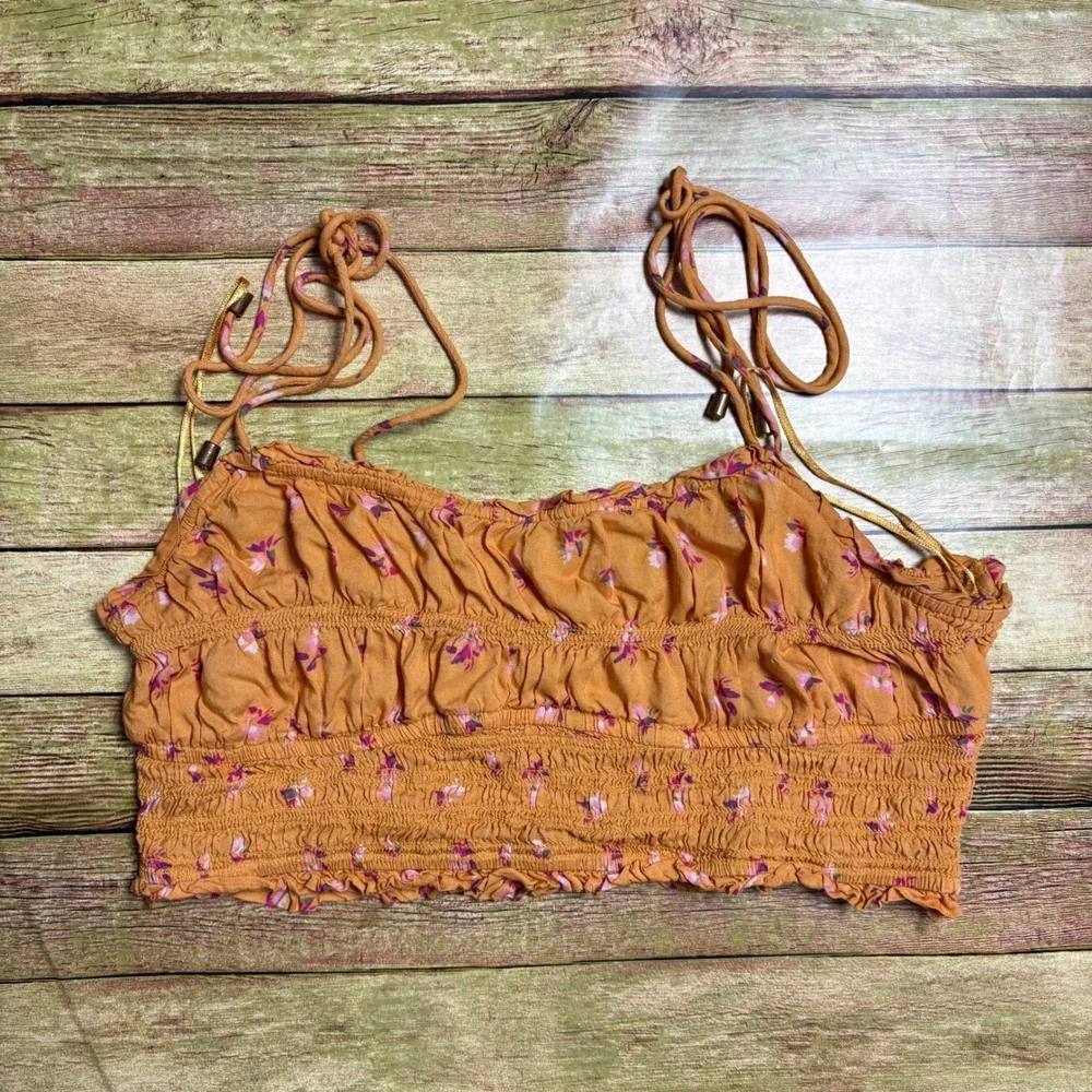 Free People Crop Tie Strap Tank Top Orange Size Small